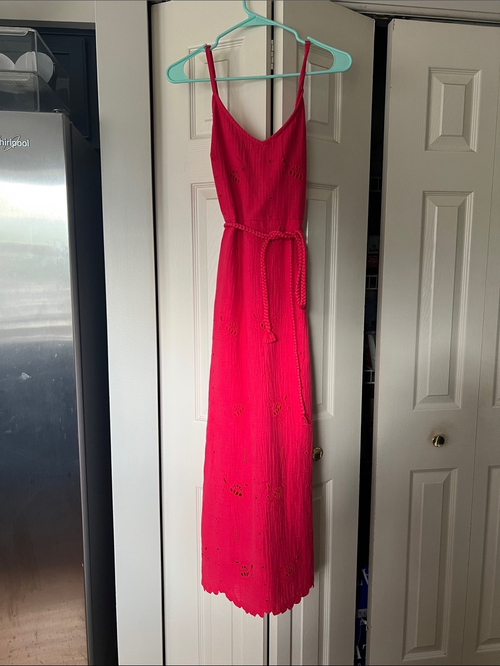 Watermelon Eyelet Maxi Dress with Braided Tie